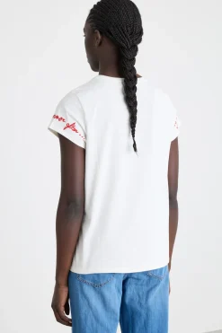 T-shirt stampata e ricamata - Bianco Azzurro