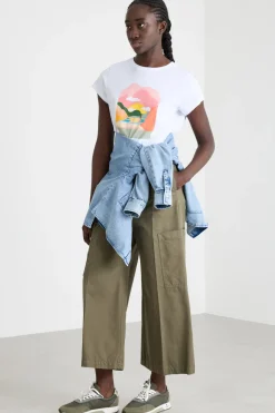 T-shirt stampata e ricamata - Bianco Rosa