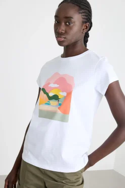 T-shirt stampata e ricamata - Bianco Rosa