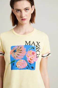 T-shirt stampata e ricamata - Giallo Pastello