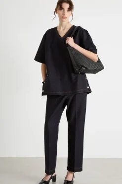 T-shirt svasata in jersey effetto jeans - Blu