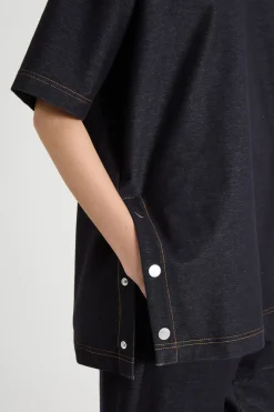 T-shirt svasata in jersey effetto jeans - Blu
