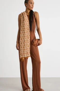 Tuta fluida con scollo all'americana - Marrone