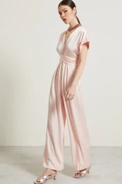 Tuta fluida in raso - Rosa Cipria