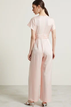 Tuta fluida in raso - Rosa Cipria