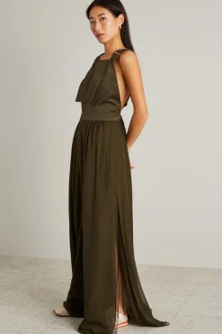 Tuta gabardina di cotone e chiffon seta - Verde Militare