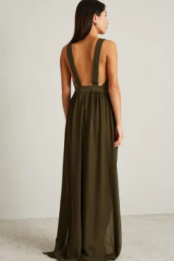 Tuta gabardina di cotone e chiffon seta - Verde Militare