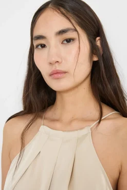 Tuta halterneck in raso - Beige