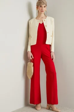 Tuta in cady con cintura - Rosso