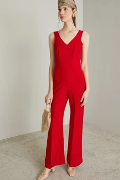 Tuta in cady con cintura - Rosso