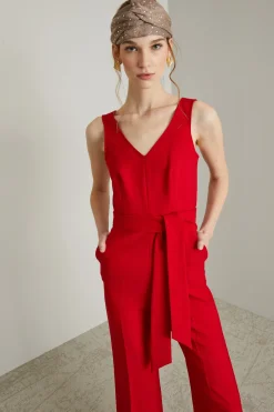 Tuta in cady con cintura - Rosso