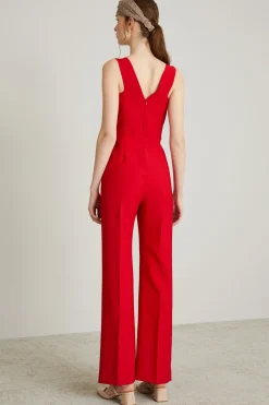 Tuta in cady con cintura - Rosso