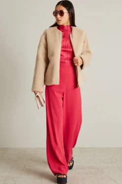 Tuta in cady, raso e chiffon - Fuxia