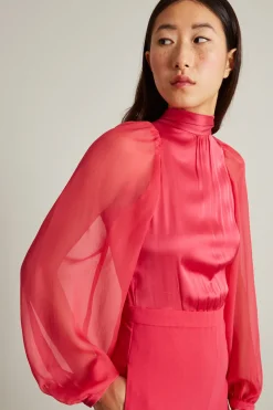 Tuta in cady, raso e chiffon - Fuxia