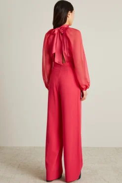Tuta in cady, raso e chiffon - Fuxia