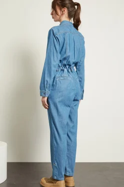 Tuta in denim con cintura - Azzurro Denim