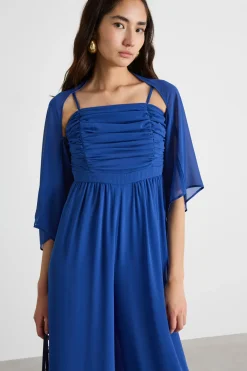 Tuta in georgette con coprispalle - Blu