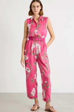 Tuta in twill di viscosa stampata - Fuxia