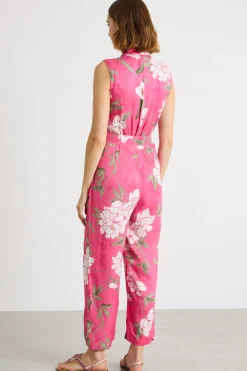 Tuta in twill di viscosa stampata - Fuxia