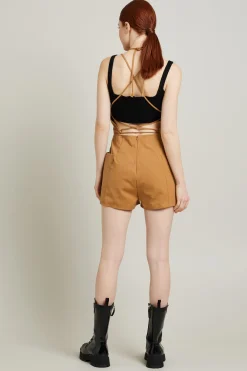 Tuta salopette con spalline - Cammello