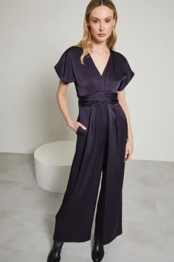 Tuta stile impero in raso - Blu Notte