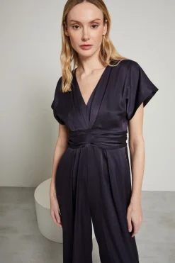 Tuta stile impero in raso - Blu Notte