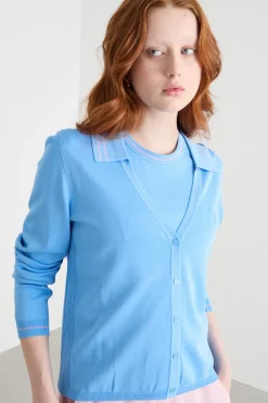 Twin set con ricamo - Azzurro